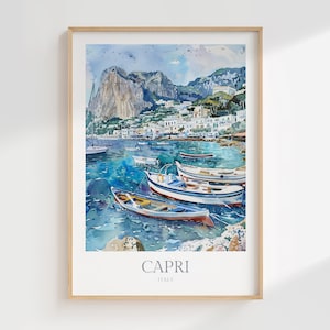 Affiche aquarelle de Capri Italie téléchargement numérique Art mural imprimable Capri Décoration d'intérieur Capri Impression numérique Télécharger l'affiche de l'île de Capri Campanie