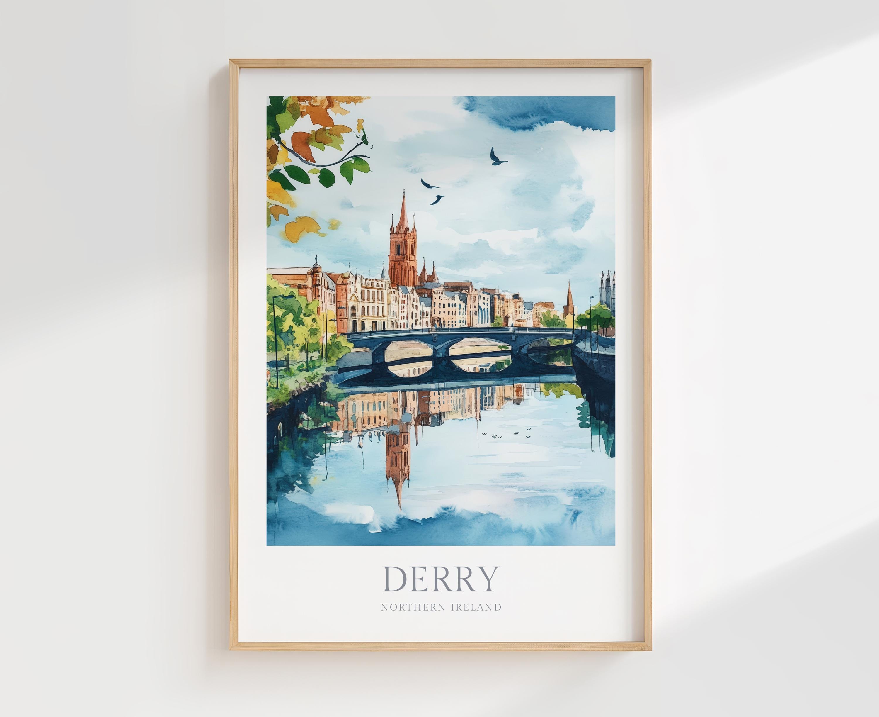 Derry Print Northern Ireland Watercolor Travel Poster (londonderry ...