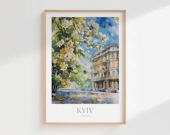 Kyiv Ukraine Watercolor Print, Cityscape Wall Art (Digital Download)