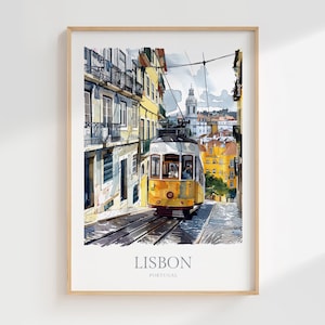 Affiche aquarelle de Lisbonne, Portugal, téléchargement numérique, impression d'art mural imprimable, Lisbonne, téléchargement numérique, affiche d'art mural de Lisbonne, Portugal