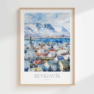 Reykjavik Islande aquarelle affiche en téléchargement numérique Islande imprimable murale Art déco Reykjavik impression numérique Télécharger Reykjavik