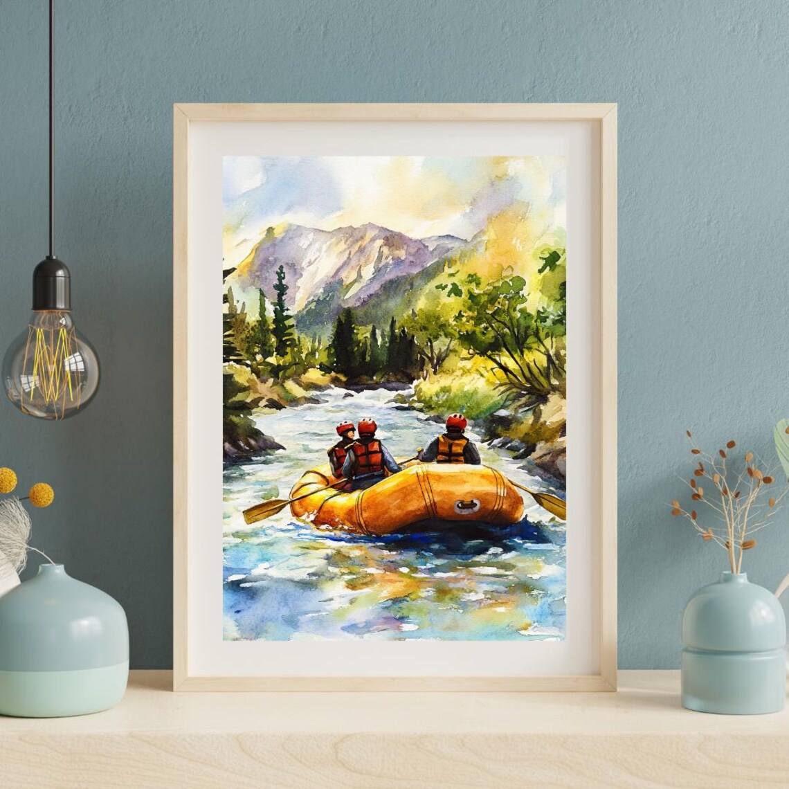 Rafting Watercolor Painting, River Landscape Art (digital Download) - Etsy