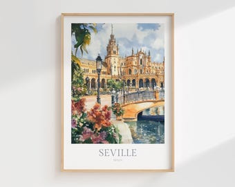 Seville Spain Watercolor Print, Travel Poster (Digital Download)