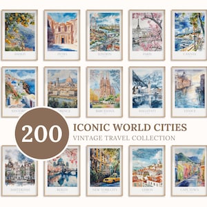 200 Iconic World Cities Watercolor Travel Prints (Digital Download)