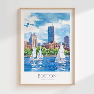 Boston Massachusetts Watercolor Poster Digital Download Printable Wall Art Home Decor Boston Digital Poster Boston Massachusetts Art Print