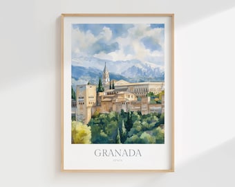 Stampa acquerello di Granada, Spagna: poster di viaggio, arte murale spagnola (download digitale)
