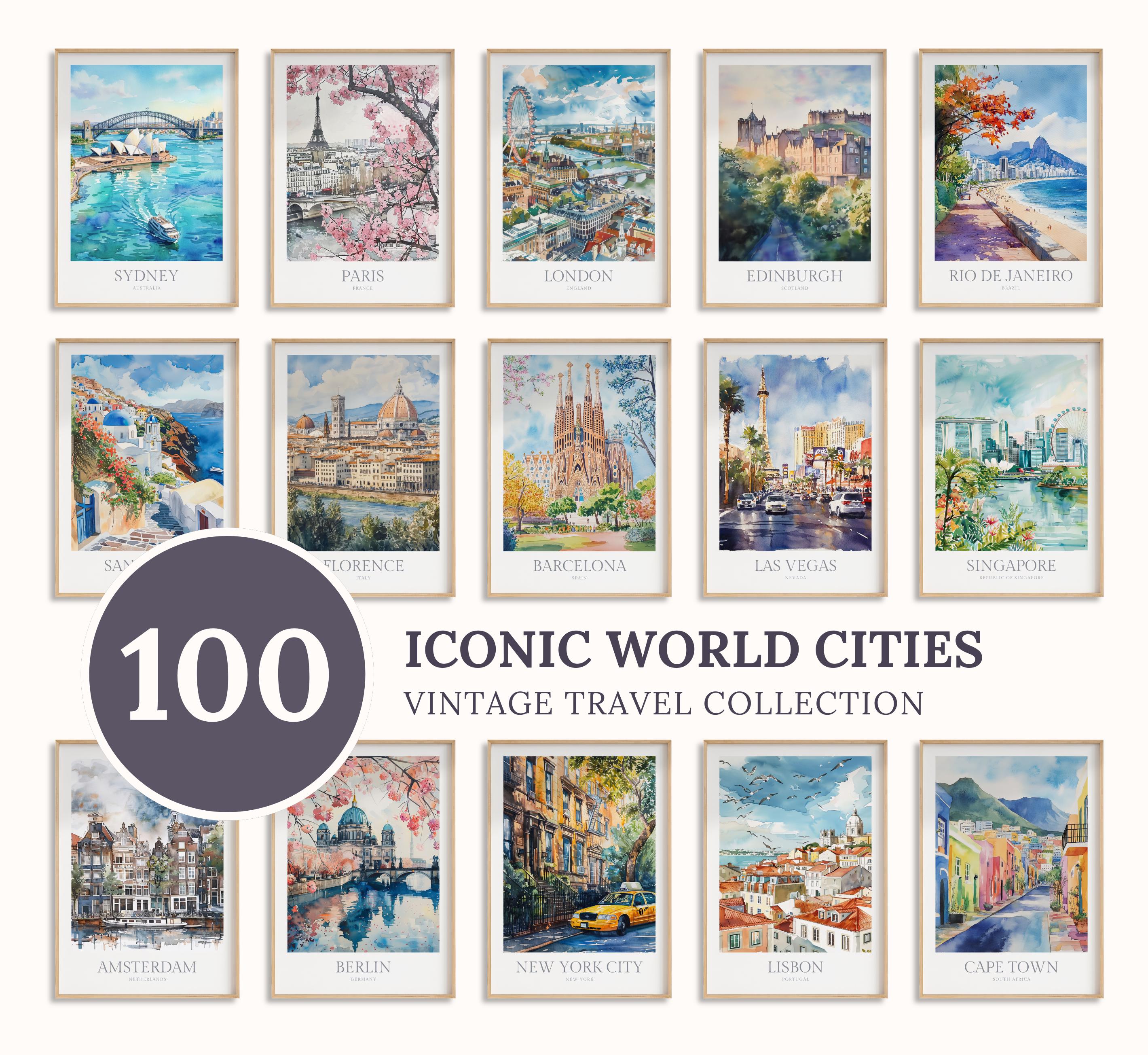 100 Iconic World Cities Watercolor Travel Prints Collection (digital ...