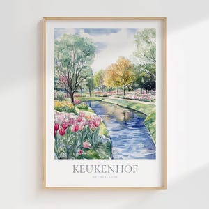 Póster de acuarela de Keukenhof, Países Bajos, descarga digital, arte de pared imprimible, póster digital de Keukenhof, descarga de impresión, decoración del hogar, Países Bajos