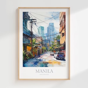 Manilla, Filipijnen aquarel poster digitale download Manilla afdrukbare muur kunst Home decor Manilla digitale poster print downloaden Filipijnen