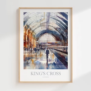 Impressão de Londres Inglaterra Pôster de aquarela Download digital Impressão de arte de parede Pôster de Londres King's Cross Impressão digital Download Impressão de arte de viagem