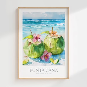 Affiche aquarelle de Punta Cana, République dominicaine, téléchargement numérique, art mural imprimable, décoration d'intérieur, impression numérique, affiche numérique de plage de sable blanc