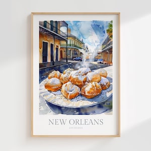 Póster digital de Nueva Orleans, Luisiana, descarga de arte imprimible, decoración del hogar de Nueva Orleans, póster de Nueva Orleans, póster digital de buñuelos de Nueva Orleans
