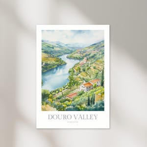 Dourovallei print aquarel poster digitale download afdrukbare muur decor Portugal print downloaden Douro Wall Art Print reizen Art Print
