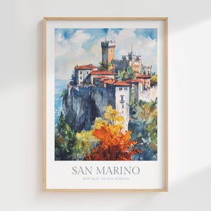 Poster acquerello di San Marino, download digitale, stampabile, decorazione da parete per la casa di San Marino, stampa digitale, poster digitale di San Marino, stampa artistica