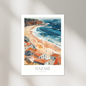 Affiche aquarelle de Nazare Portugal en téléchargement numérique Art mural imprimable Nazare impression numérique Télécharger affiche de Nazare dessin numérique de Nazare
