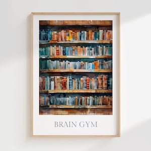 Library Poster Watercolor Print – Books Wall Art, Digital Download for Reading Nook, Printable Home Decor, Book Lover Gift