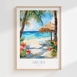 Affiche aquarelle d'Aruba en téléchargement numérique Art mural imprimable des Caraïbes Décoration d'intérieur des Caraïbes Affiche numérique d'Aruba Art mural numérique de voyage des Caraïbes