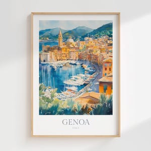 Stampa di Genova, Genova, Italia, Poster acquerello, Download digitale, Decorazione murale stampabile, Poster di Genova, Genova, Liguria, Italia, Stampa artistica di viaggio