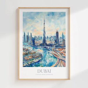 Dubai Watercolor Poster Digital Download Dubai Digital Poster Print Download Home Decor Wall Art United Arab Emirates Digital Poster UAE Art