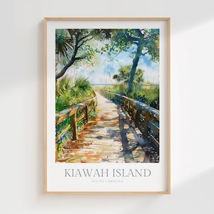 Póster de acuarela de la isla Kiawah, descarga digital de la isla Kiawah, arte imprimible, decoración del hogar de la isla Kiawah, póster de Carolina del Sur, impresión de Kiawah