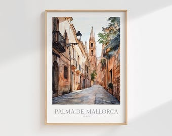 Palma de Mallorca Watercolor Print, Spain Home Decor (Digital Download)