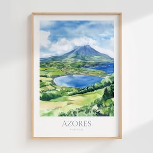 Azores Print Portugal Watercolor Poster Digital Download Printable Wall Art Home Decor Azores Poster Azores Portugal Travel Art Print