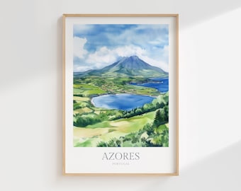 Azores Portugal Watercolor Print, Travel Art Poster (Digital Download)