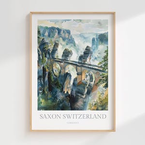 Saxon Switzerland Germany Watercolor Poster Digital Download Saxony Printable Wall Art Home Decor Saxony Print Bastei Bridge Poster Travel