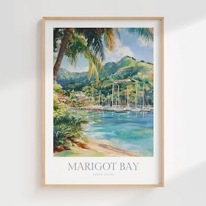 Marigot Bay Watercolor Poster Digital Download Wall Art Print Caribbean Home Decor Print Saint Lucia Digital Poster Marigot Bay Digital Art