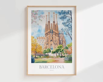 Sagrada Familia Watercolor Print, Barcelona Spain (Digital Download)