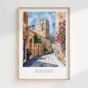 Affiche aquarelle de Rhodes, Grèce, téléchargement numérique, art mural imprimable de Rhodes, décoration d'intérieur de Rhodes, impression numérique de Rhodes, téléchargement de la Grèce, affiche