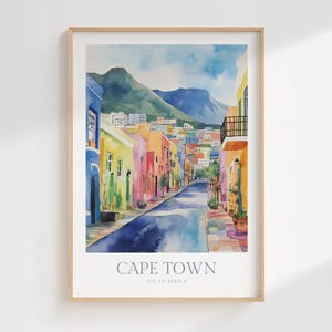 Impression aquarelle Le Cap, maisons Bo-Kaap (téléchargement numérique)