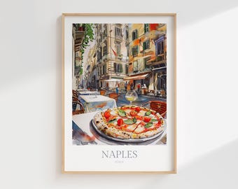 ナポリ イタリア アートプリント：ピザ、ベスビオ、ランドマーク