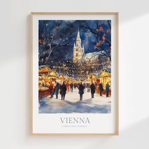 Mercatino di Natale di Vienna, poster acquerello, download digitale, poster digitale di Vienna, Austria, stampa per arredamento casa, poster natalizio, arte murale digitale