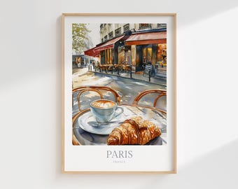 Paris Cafe Watercolor Print, French Home Decor (Digital Download)
