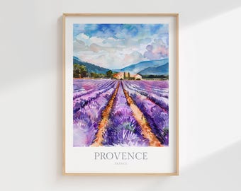 Provence Lavender Field Watercolor Art Print (Digital Download)
