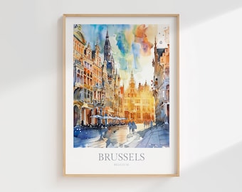 Akvarelltryck av Bryssel, Belgien (digital nedladdning)