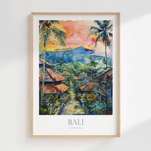 Póster de acuarela de Bali, Indonesia, descarga digital, arte de pared imprimible, impresión de arte digital de Bali, arte de pared digital de Bali, decoración del hogar, impresión de Indonesia