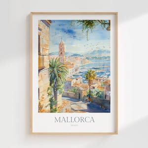Mallorca Spanje aquarel poster digitale download Mallorca afdrukbare muur kunst Mallorca Home decor Mallorca digitale afdruk Spanje poster