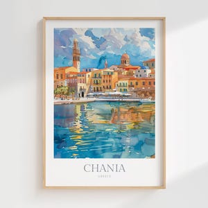 Chania Grécia aquarela pôster download digital Creta arte de parede para impressão Creta decoração para casa Chania impressão Creta Chania porto veneziano
