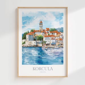 Impresión de Korcula, Croacia, póster de acuarela, descarga digital, arte de pared imprimible de Croacia, decoración del hogar, impresión, póster digital de Korcula, impresión artística de viaje