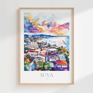 Suva Fiji Watercolor Poster Fiji Digital Download Printable Wall Art Home Decor Fiji Digital Poster Suva Fiji Digital Travel Wall Art
