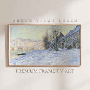 Samsung Frame TV art Vintage Winter Landscape Oil Painting Village Rustic Winter Holiday Christmas Farmhouse Decor Winter Landscape TV Art