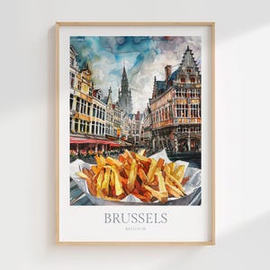 Póster de acuarela de Bruselas, Bélgica, descarga digital, decoración de pared imprimible de Bruselas, póster digital de Bruselas, póster de Bélgica, impresión, descarga