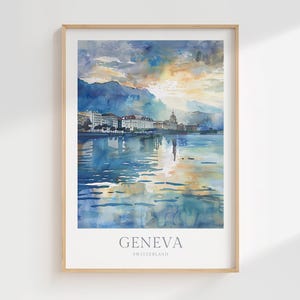 Genève Zwitserland aquarel poster Genève digitale download afdrukbare muur kunst Home decor Genève digitale poster Art Print reisposter