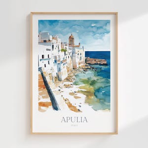 Poster acquerello Puglia Italia Download digitale Stampabile Decorazione murale Puglia Poster digitale Puglia Stampa artistica Download Poster Puglia Italia