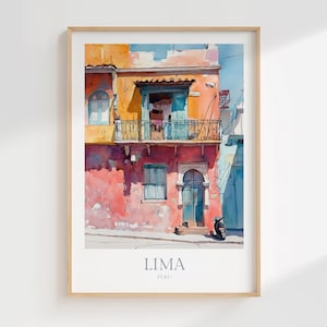 Cartaz de aquarela de Lima, Peru, download digital, arte de parede para impressão de Lima, pôster digital de Lima, Peru, impressão digital, arte de parede, impressão de viagem