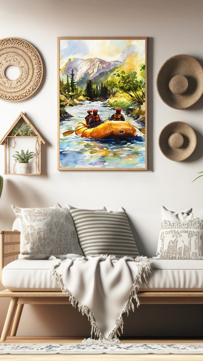 River Raft Poster Rafting Watercolor Painting, River Landscape Art (digital Download) - Etsy