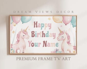 Custom Unicorn Birthday Frame TV Art, Personalized (Digital Download)