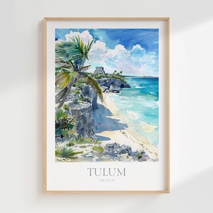 Tulum, Mexique, affiche aquarelle en téléchargement numérique, impression d'art mural imprimable Tulum, décoration d'intérieur, impression numérique Maya, Mexique, téléchargement affiche Tulum